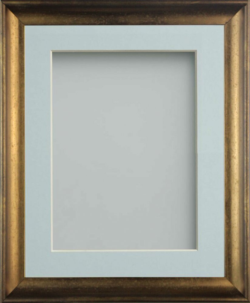 Anglesey Burnt Copper 12x12 frame with Light Blue mount cut for image