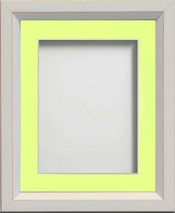 Carter White 10x10 frame with Lemon Bon Bon mount cut for image size 8x8