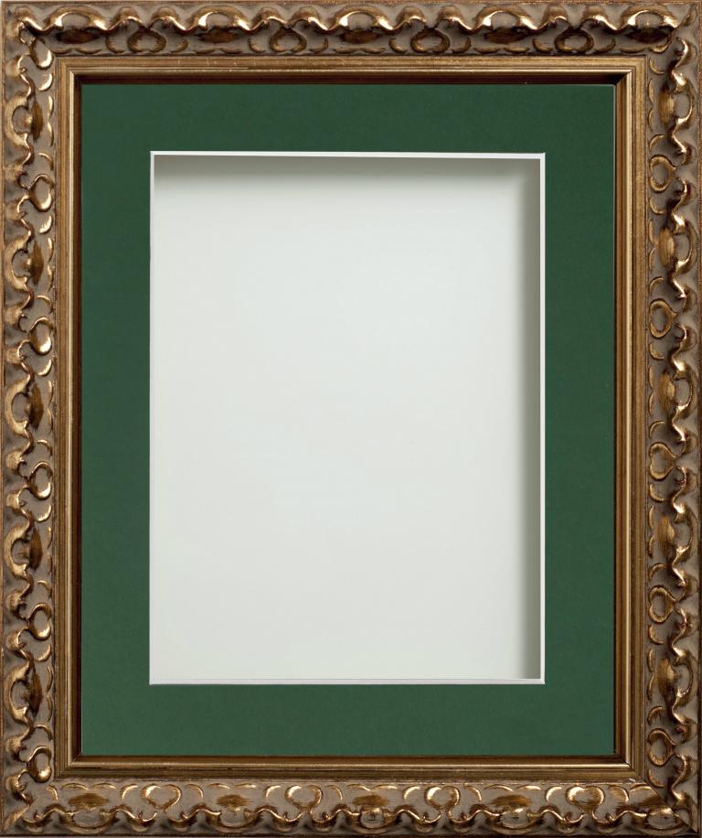 Charleston Gold 9x7 frame with Bottle Green mount cut for image size 7x5