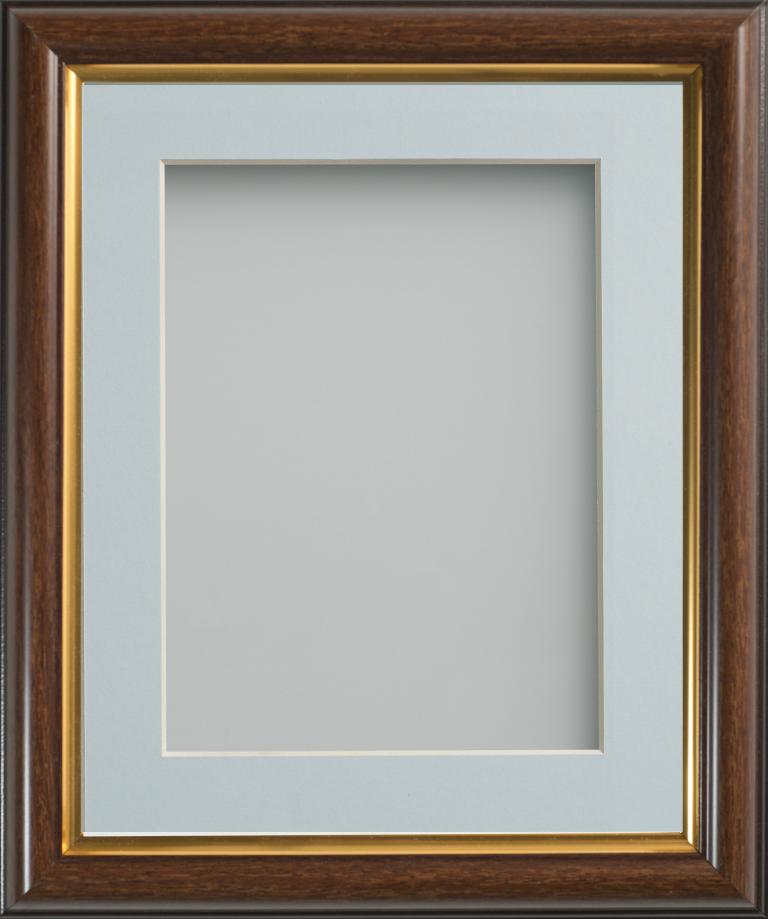 Eldridge Mahogany 12x10 frame with Light Blue mount cut for image size 6x4