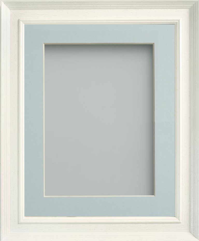 Franklin White 14x12 frame with Light Blue mount cut for image size 12x10