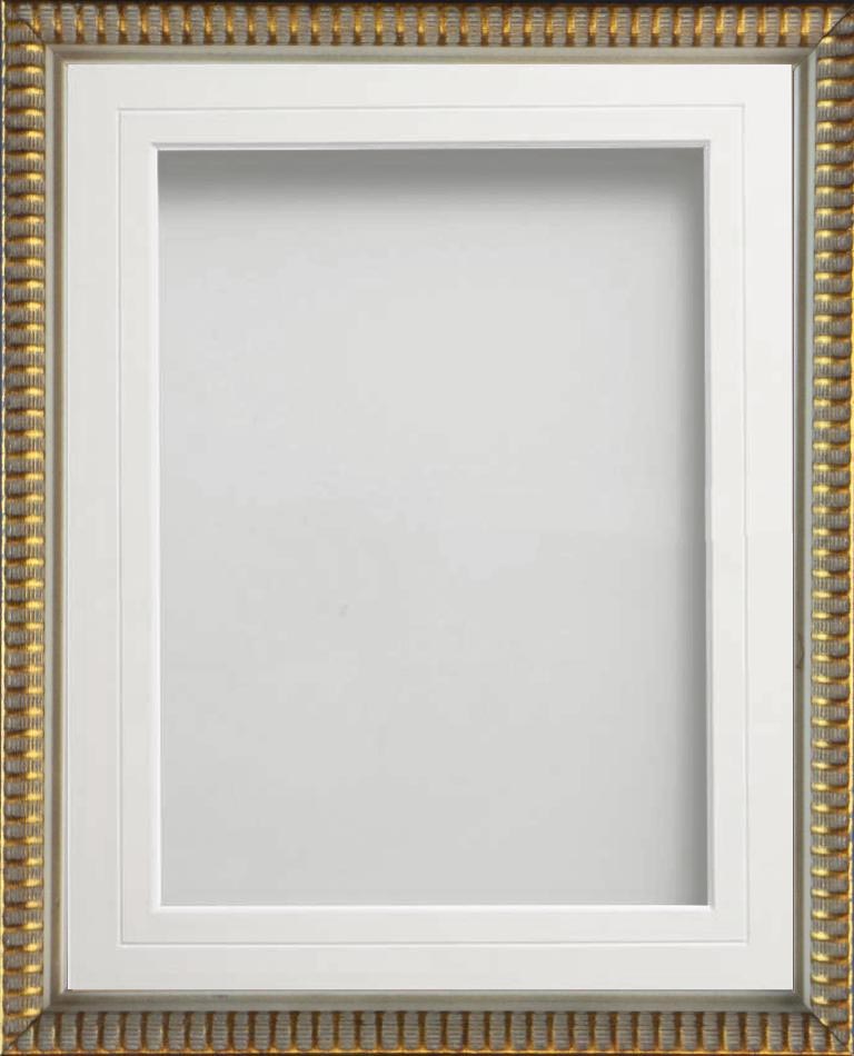 Grantham Brass 18x12 frame with White V-Groove mount cut for image size