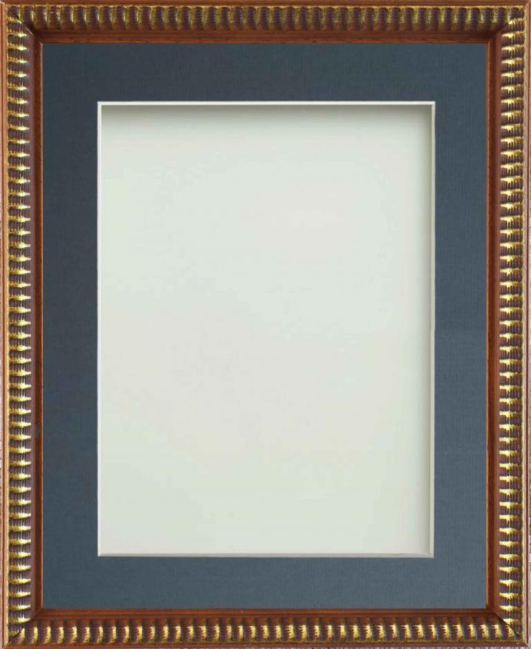 Grantham Burnt Gold 8x8 frame with Blue mount cut for image size 5x5