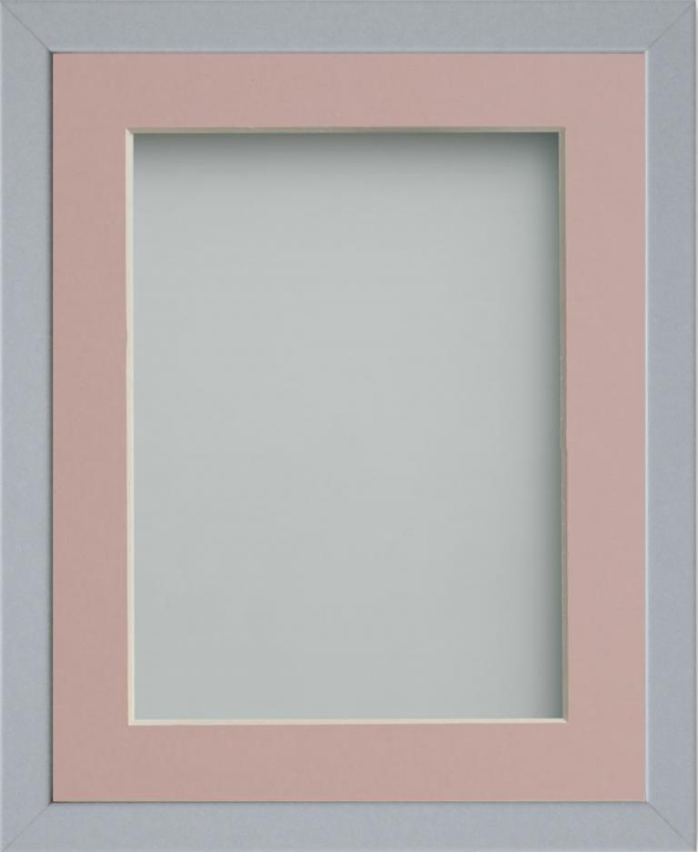 Jellybean Pale Grey 12x10 frame with Pink mount cut for image size 9x7