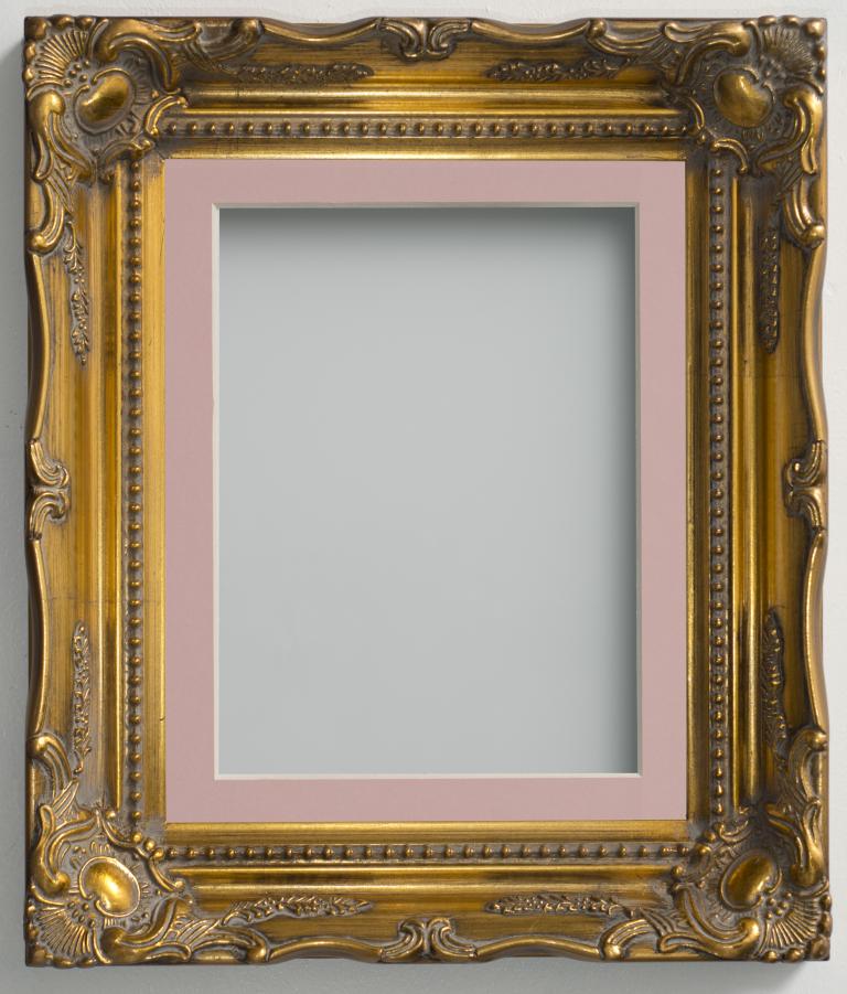 Langley Gold 20x16 frame with Pink mount cut for image size 15x10