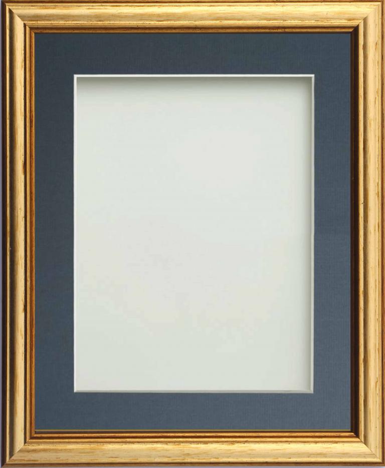 Ludlow Gold 30x20 frame with Blue mount cut for image size A2 (23.4x16.5)