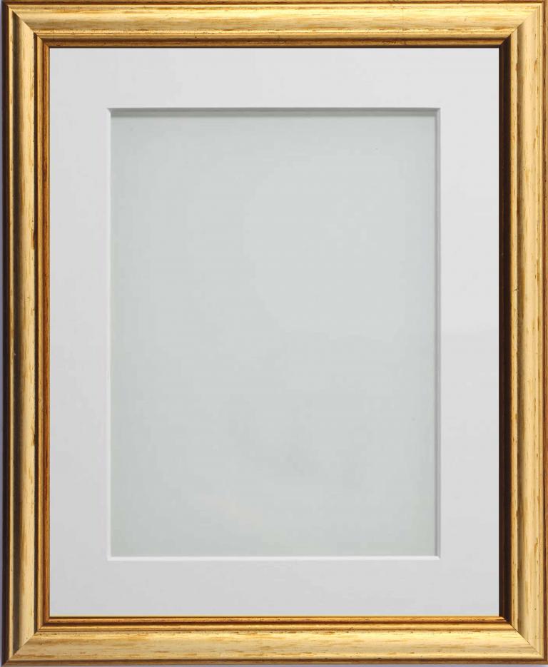 Ludlow Gold 20x16 frame with White mount cut for image size A3 (16.5x11.75)