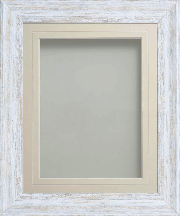 Lynton Rustic White 16x12 frame with Ivory V-Groove mount cut for image ...