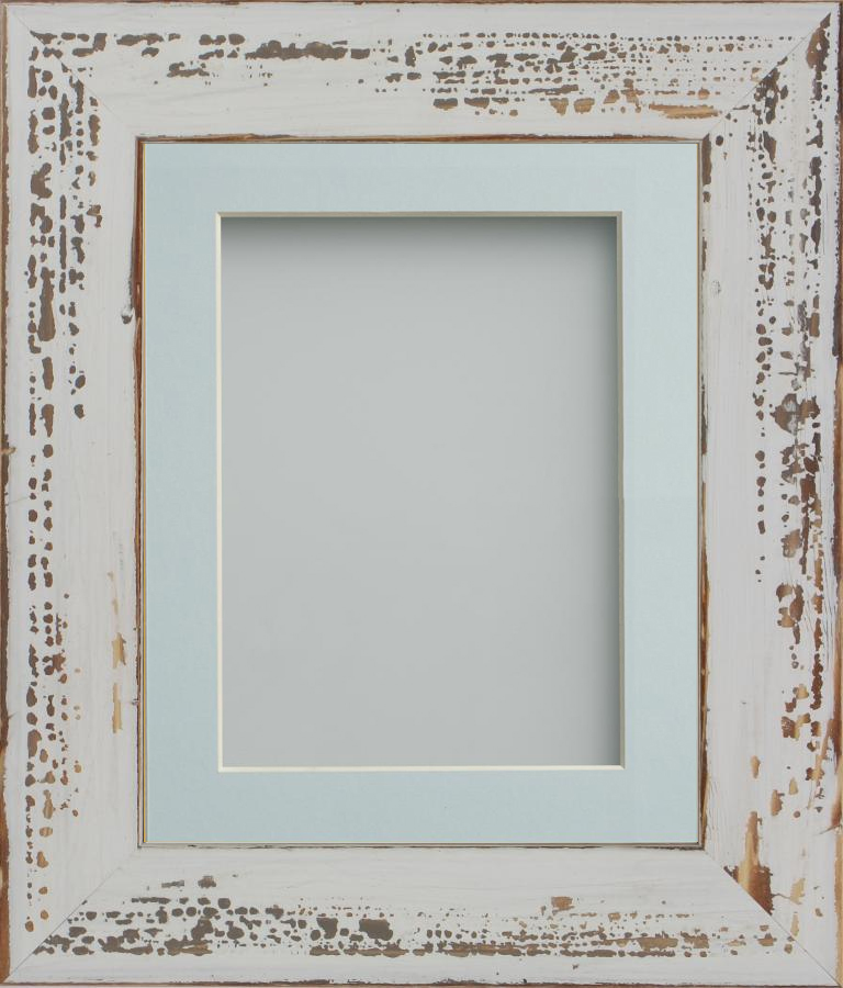 Shoreditch Distressed White A4 (11.75x8.25) frame with Light Blue mount